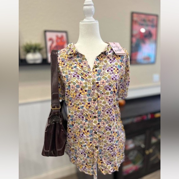 Belle Du Jour Floral Button-Up Blouse Women’s 3X Plus Retro - Picture 1 of 5